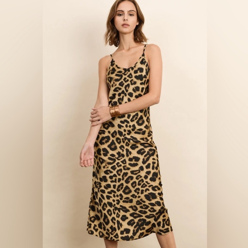 Bohme NWOT Tan and Brown Midi Spaghetti Strap Slip Dress